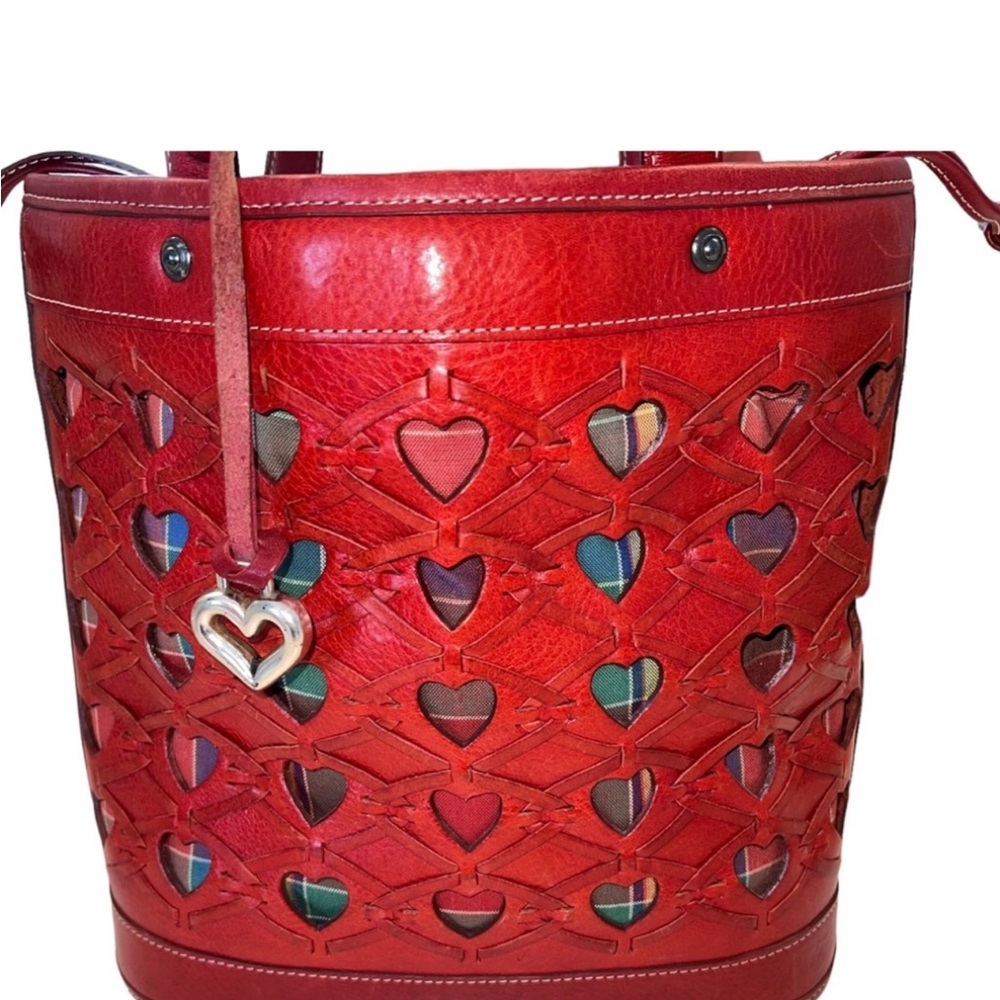 Brighton Red Leather Heart Cut-Out HandBag Purse Bucket Bag